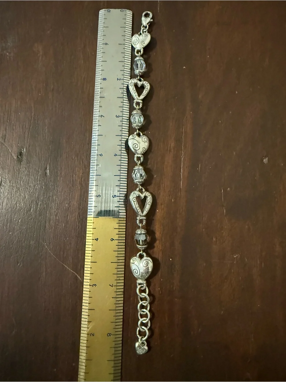 Brighton Heartland Silver-Tone Swirl Heart Bracelet with Clear Beads